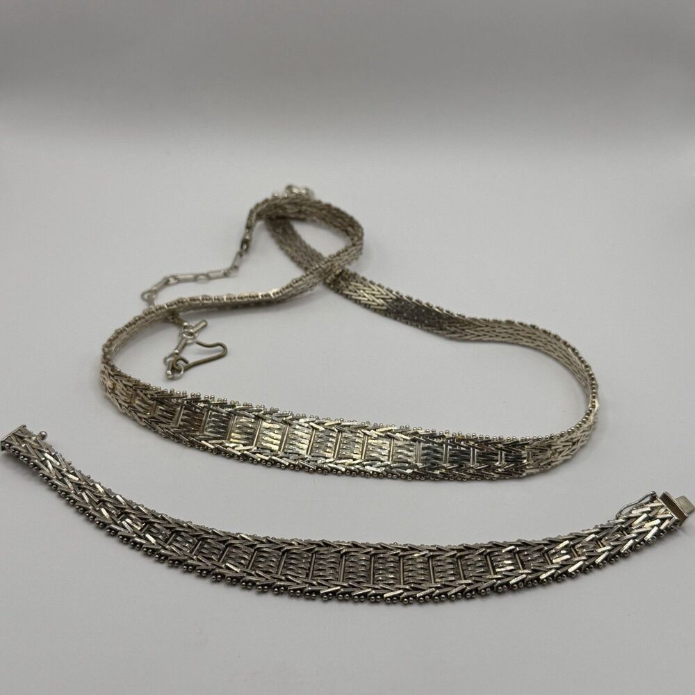 Vintage 925 Silver Matching Necklace & Bracelet Set Adjustable 26" 7.5" 82g